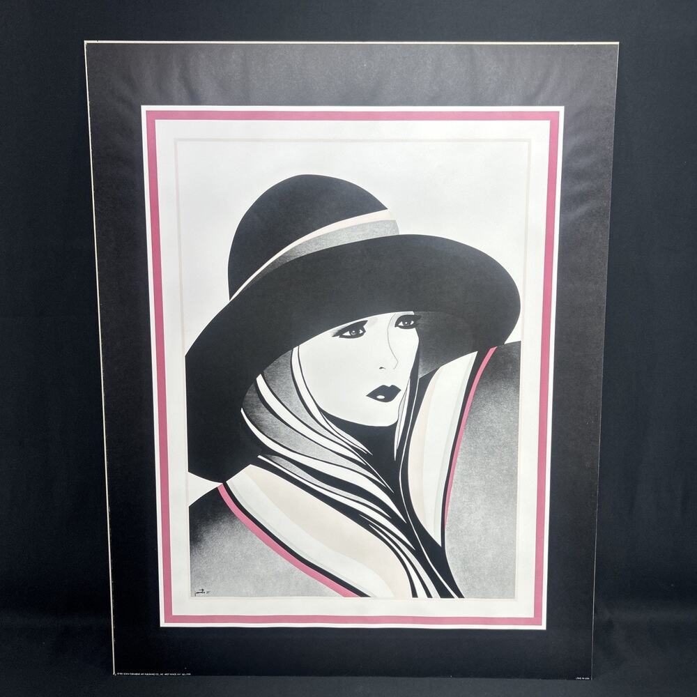 Vtg‎ Jeanette 1985 Un-Framed Litho Print Woman in Hat Art Deco Revival Wall Art